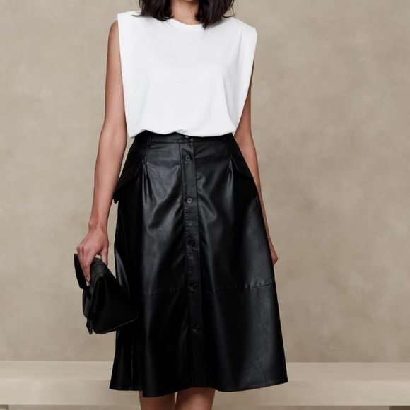 NWT - BANANA REPUBLIC VEGAN LEATHER MIDI SKIRT